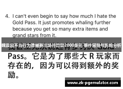 魏震因不当行为遭禁赛三场并罚款2000美元 事件背景与影响分析