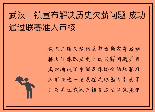 武汉三镇宣布解决历史欠薪问题 成功通过联赛准入审核 武汉三镇宣布解决历史欠薪问题 成功通过联赛准入审核